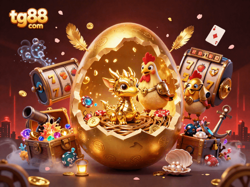 Spin and win big with tg88 com's vibrant golden dragon and poker chips illustration.