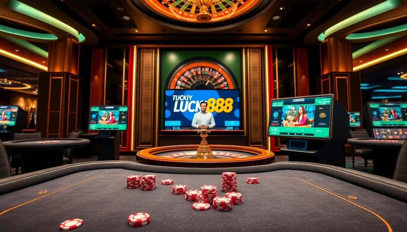 Exciting gambling experience showcasing Trang chủ LUCKY88 with vibrant casino tables and digital interfaces.
