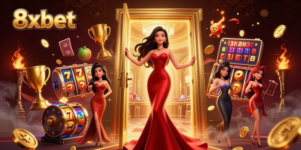Win big with 8xbet at a luxurious casino featuring engaging slot game elements and an elegant atmosphere.