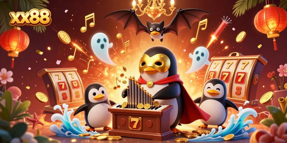 Experience thrilling moments at xx88 with a vibrant casino scene filled with golden coins and slot riches.