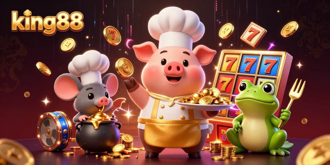 king88 showcases an exciting casino atmosphere with vibrant characters and dynamic slot elements.