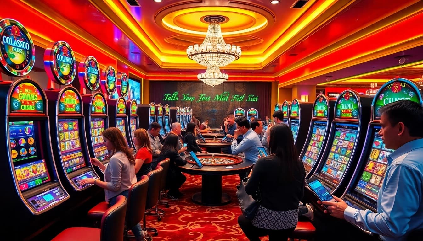 Experience thrilling gameplay at luck8.com with vibrant slots, chips, and roulette wheels.