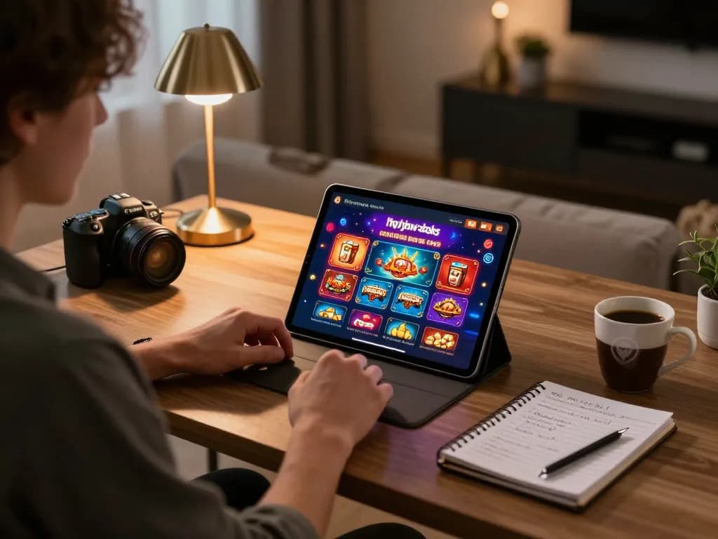 Engaging with ngiyaw-ebooks gaming app on a tablet, capturing online gambling strategy in a cozy setting.