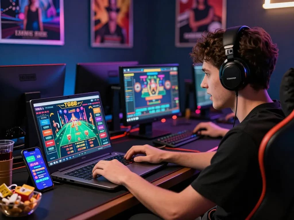 Exciting TG88 online gambling scene with user engaged in betting activities.