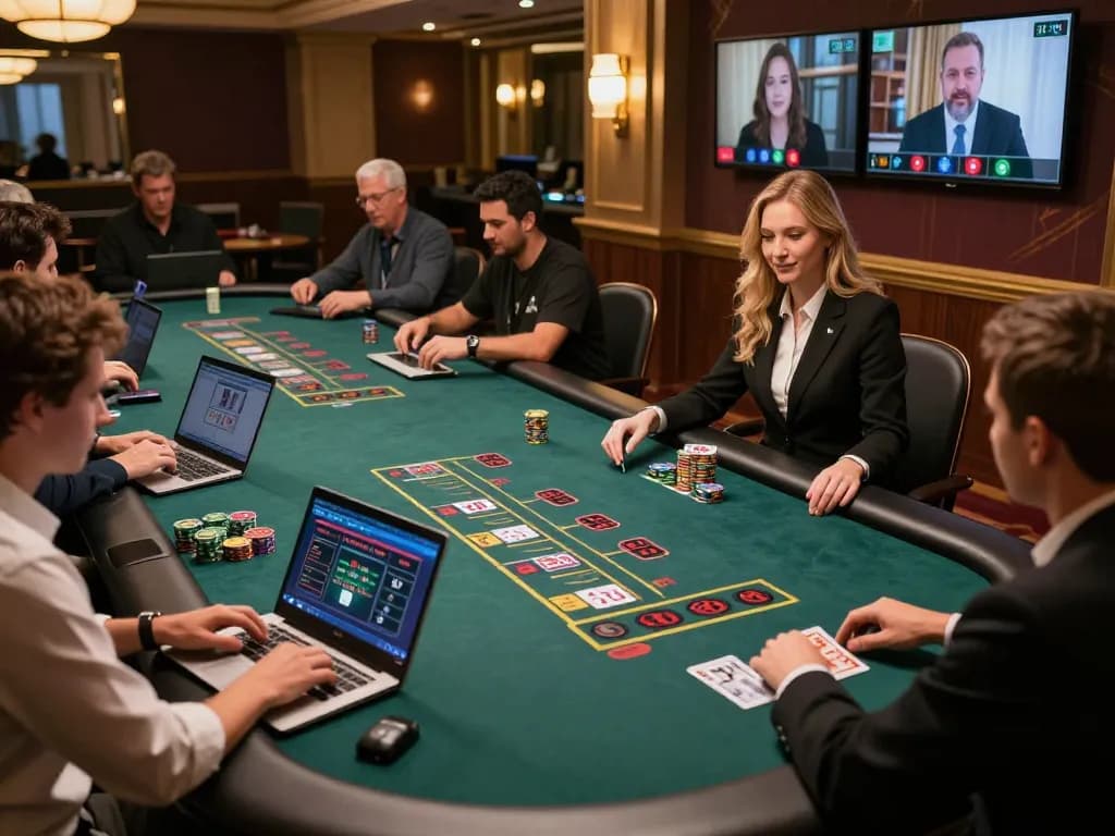 FC88 players strategizing during an exciting live dealer blackjack game online in an elegant setting.