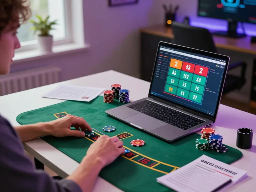 Player enjoys live dealer blackjack via onbet 88 in a cozy home office setup.