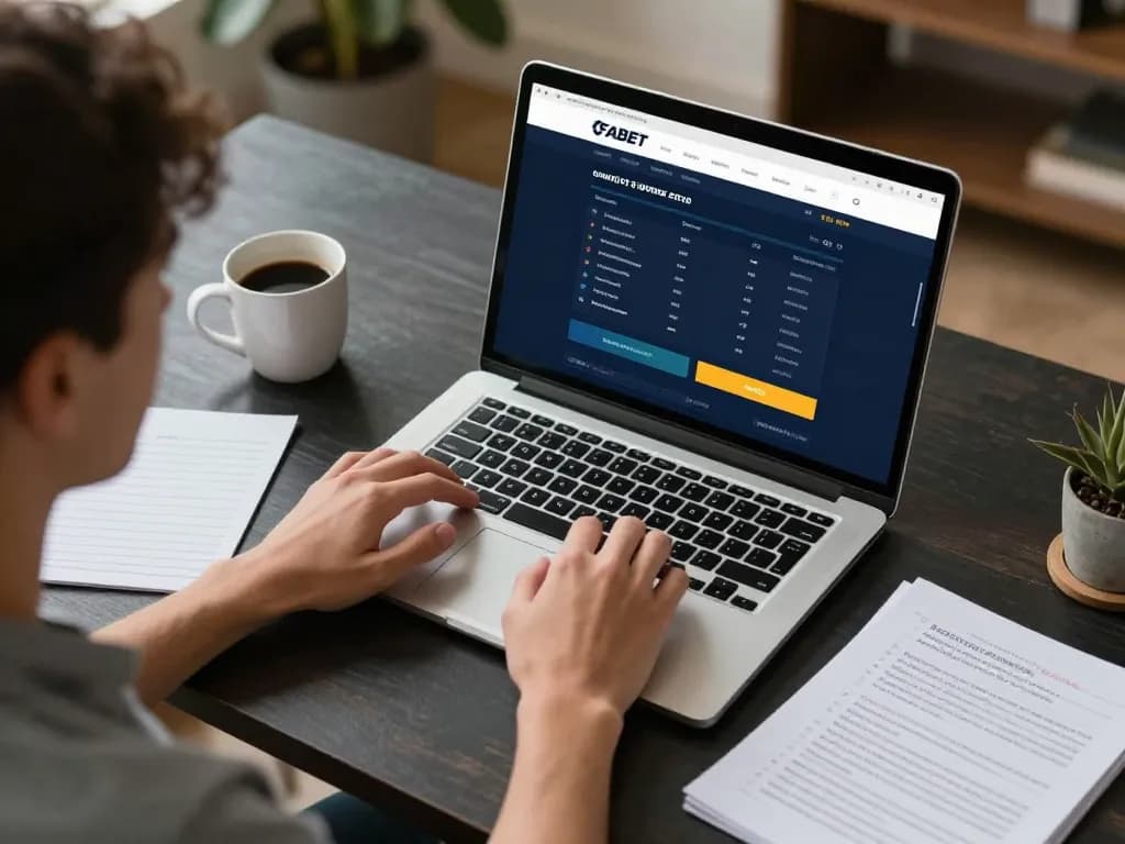 Fabet user placing an online sports bet with excitement and strategy in a cozy workspace