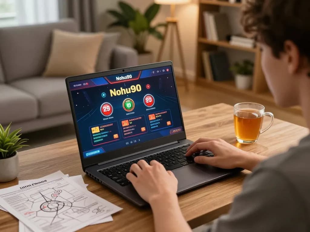 Nohu90 player engaged in online casino gaming at home.