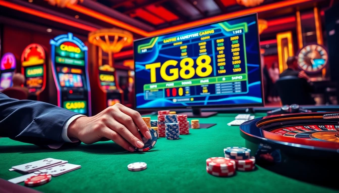 Gambler placing chips on TG88 poker table with strategic betting and crisp cards