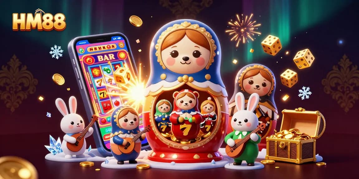 Experience the excitement of HM88 casino with vibrant characters and dynamic game elements in a thrilling jackpot scene.