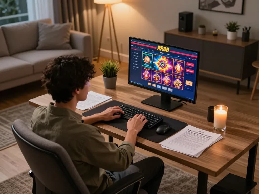 Player strategizing on RR88 online platform with vibrant gaming interface