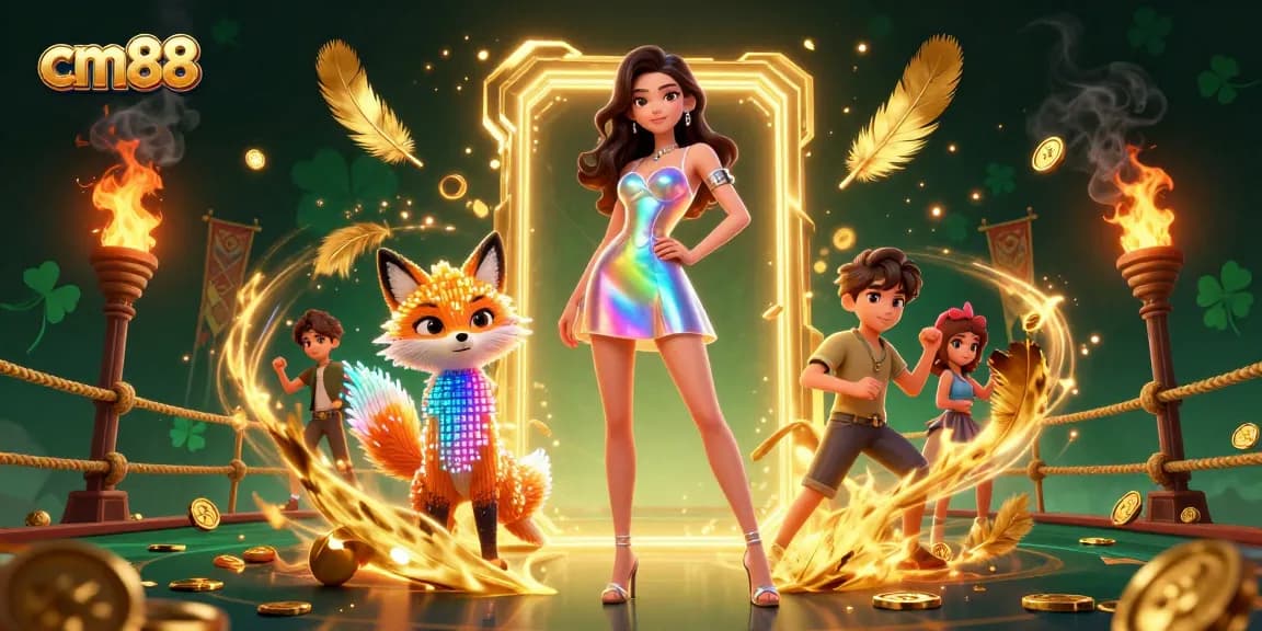 Experience thrilling betting at cm88 with colorful casino elements, a vibrant atmosphere, and captivating characters.