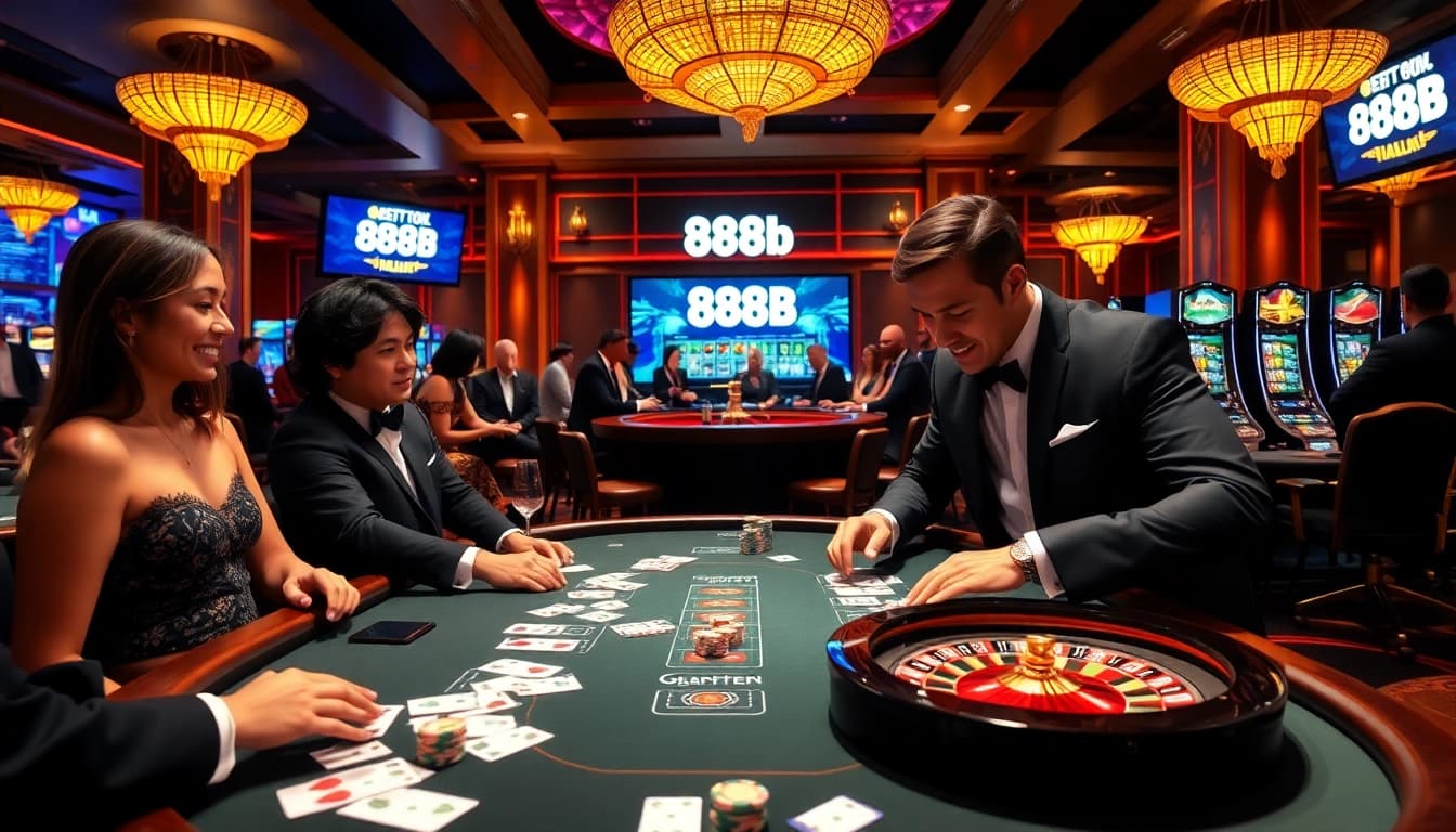 Experience the thrill of 888b with vibrant poker games and lively casino atmosphere.