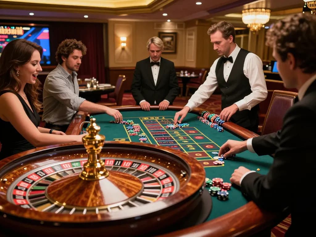 kuwin players focus on a spinning roulette wheel during an exciting casino game
