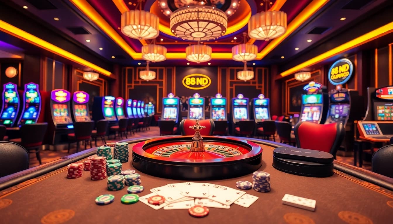 Experience the thrill of gambling at 888VND with a lively casino scene filled with games and excitement.
