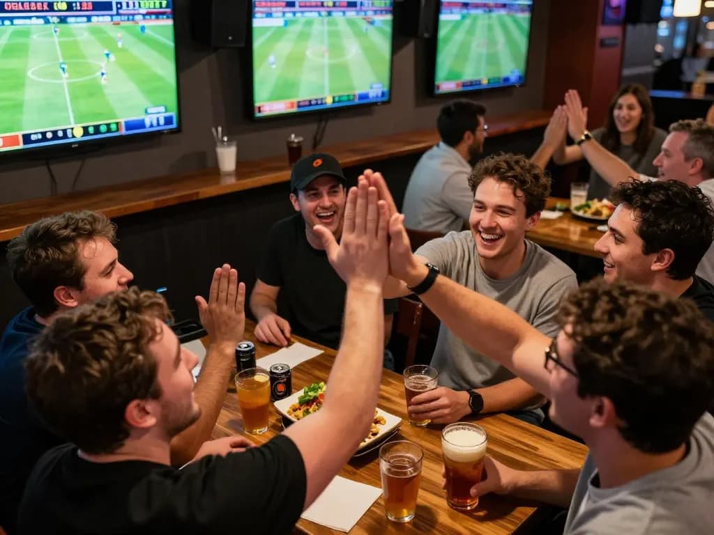 Fans eagerly watching live matches and placing bets in a sports bar, showcasing the excitement of kqbd.