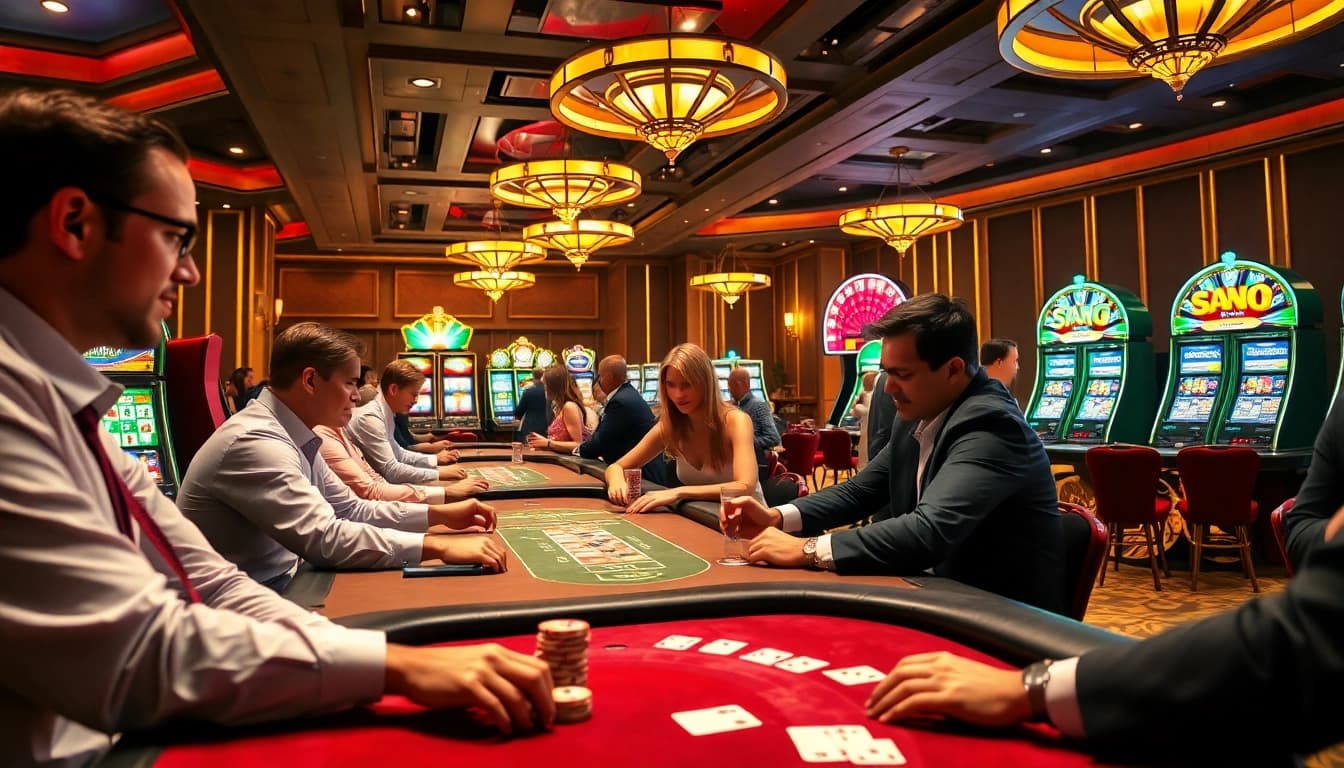 Excited players enjoying casino games at https://g28e.com/ with vibrant atmosphere and luxury details.
