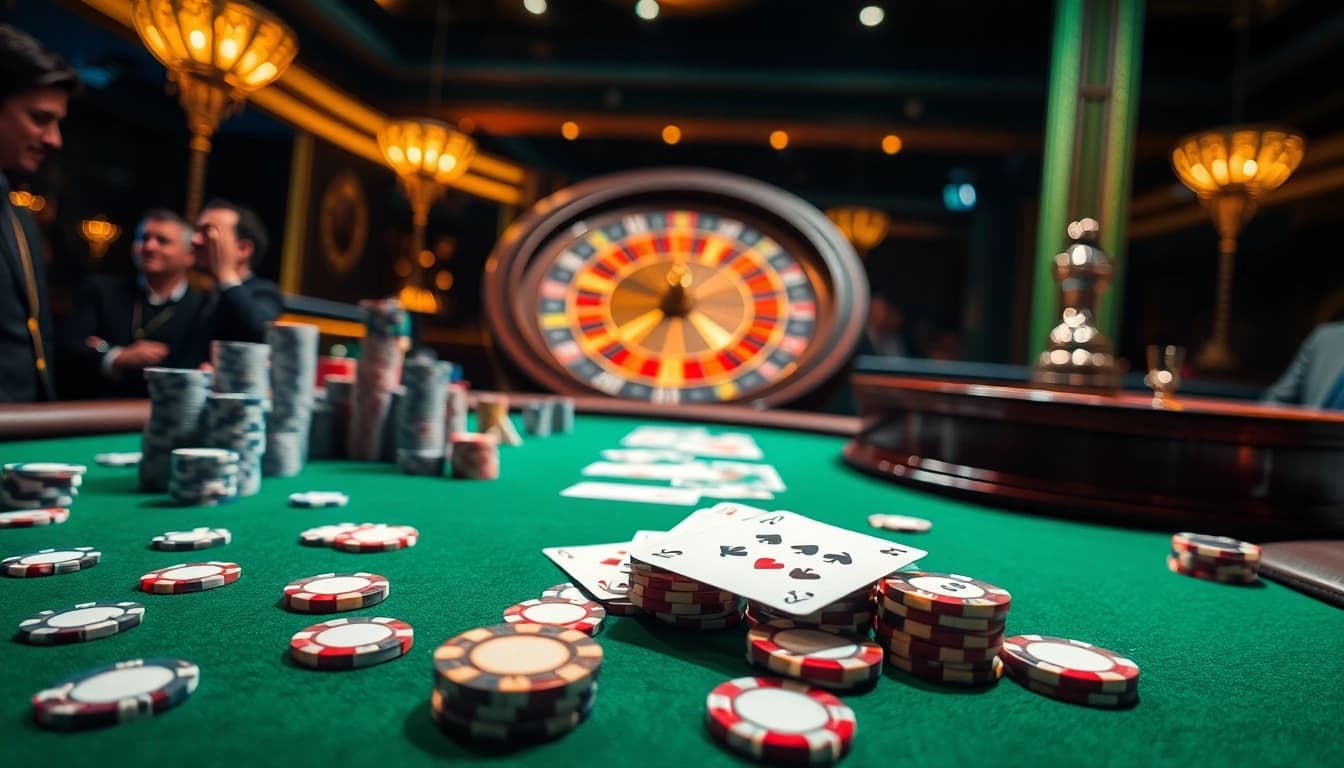 Players engaging at a luxurious casino table with HM88-themed gaming elements.