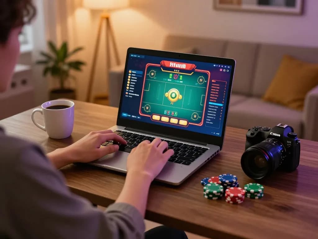 Engaging gameplay at Hitclub online casino, showcasing a user's laptop with poker game in action.