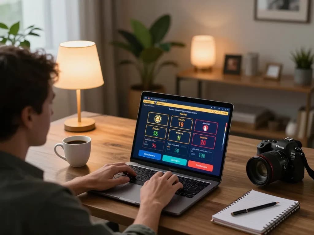 Engaged player analyzing kèo nhà cái at home online casino setup