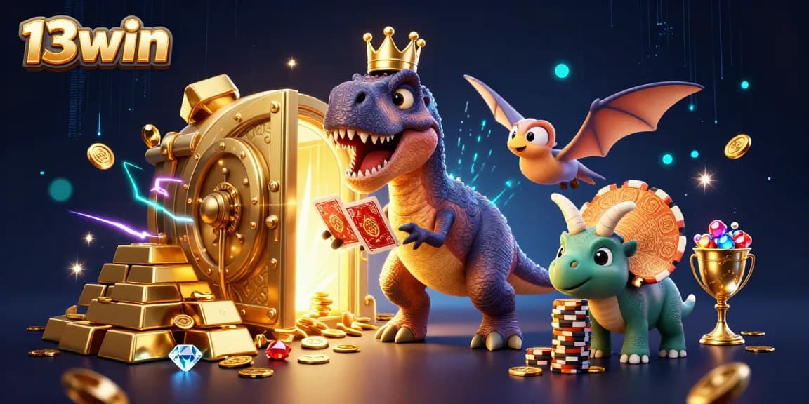 Experience thrilling gameplay at 13win with animated characters shuffling cards and stacking chips.