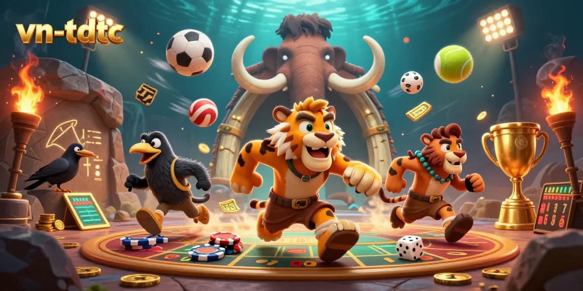 Experience thrilling gameplay at vn-tdtc with a lively prehistoric casino scene featuring dynamic elements.