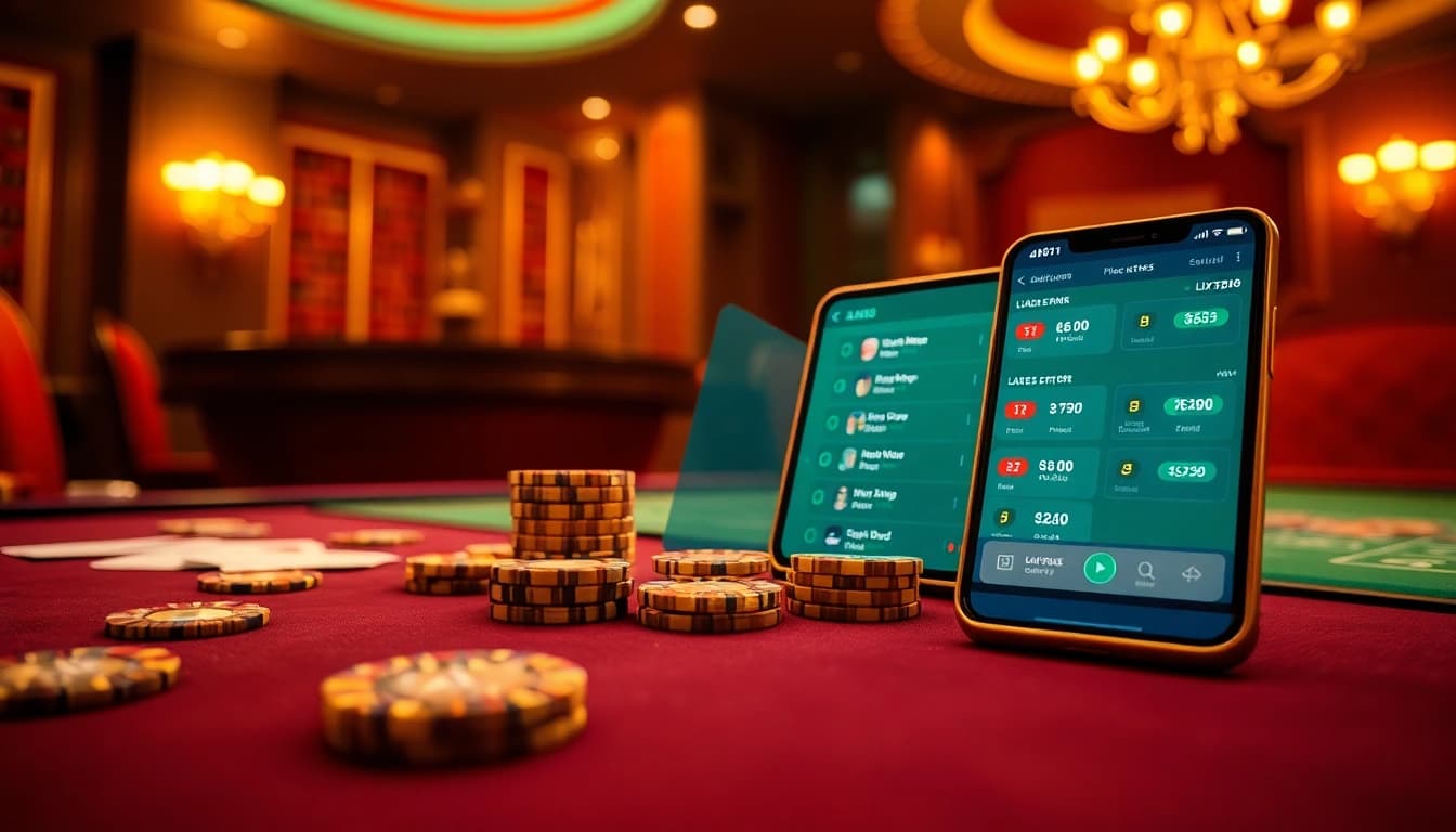 LIXI88 offers an exciting online gambling atmosphere with vibrant casino tables and digital interfaces.