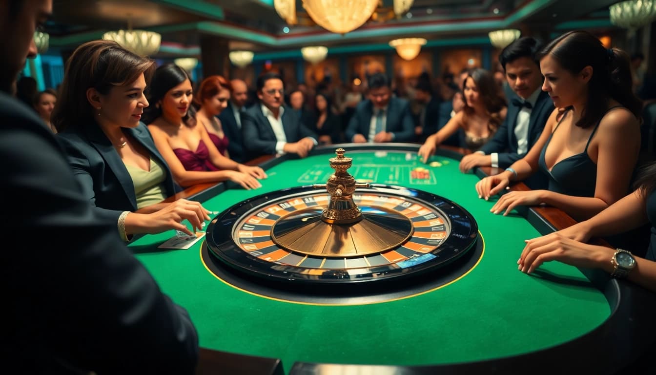 Experience thrill at the casino with link rr88 at a vibrant roulette table.