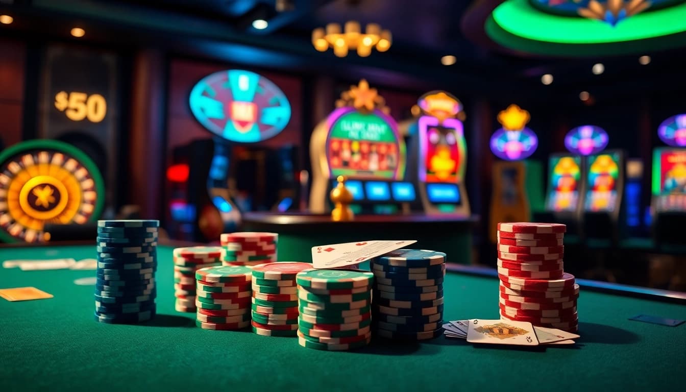 Engage in thrilling betting action at https://mm88.vin/ with poker chips and a dazzling casino backdrop.
