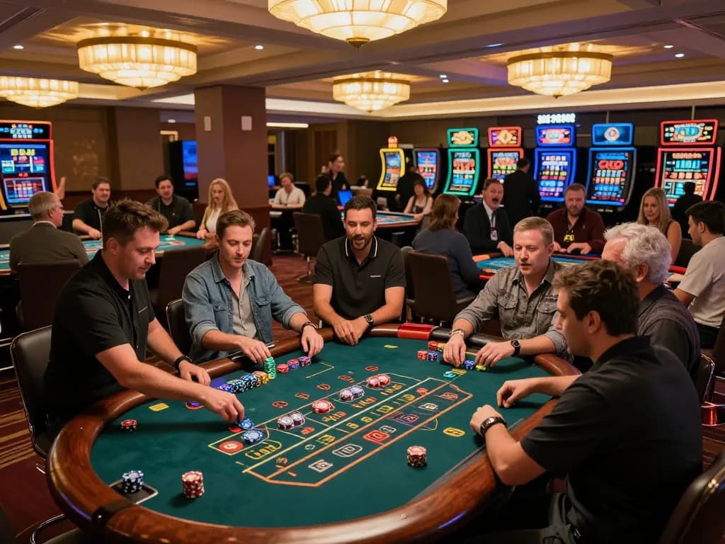 Players enjoying the excitement of table games at xin88 com, with vibrant roulette action and lively casino atmosphere.