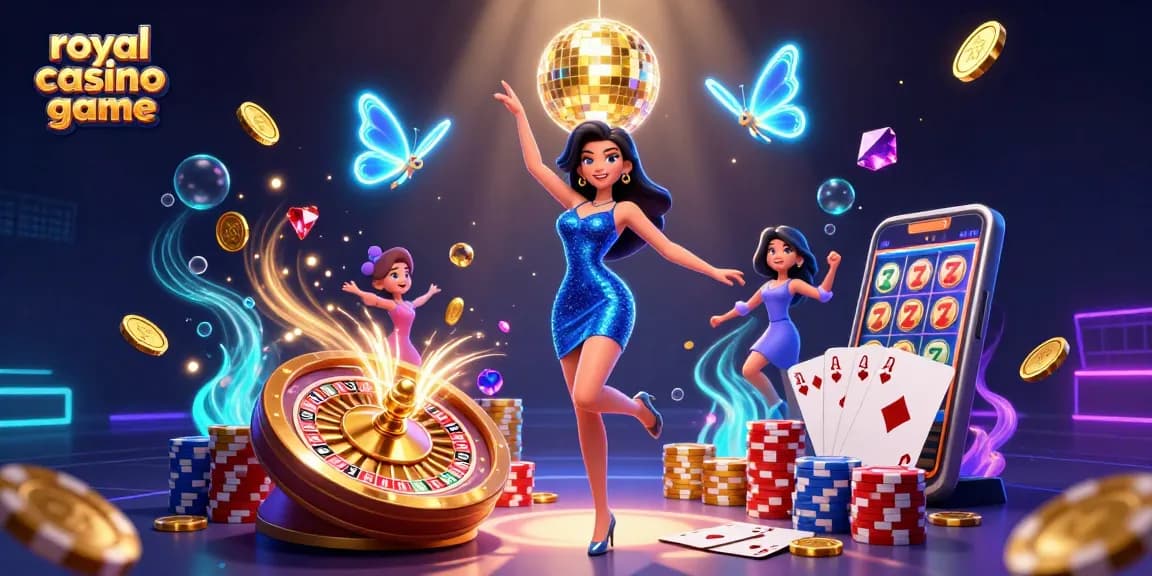 Experience thrilling gameplay with the royal casino game featuring neon elements and casino motifs.
