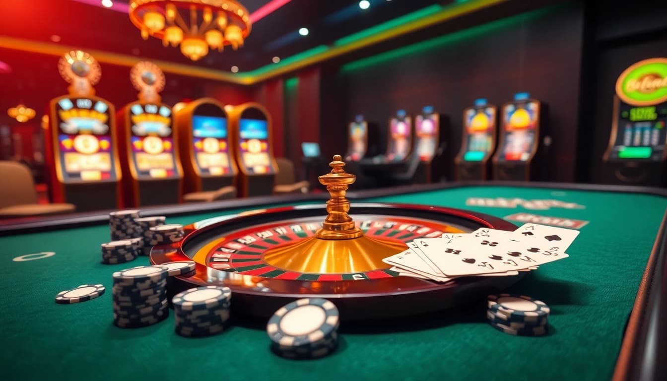Experience exhilarating gambling action at VU88 with stunning casino visuals and vibrant gaming elements.