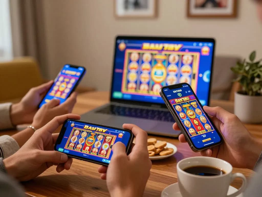 Engaging with the Bay789 app on a smartphone while enjoying casual home entertainment