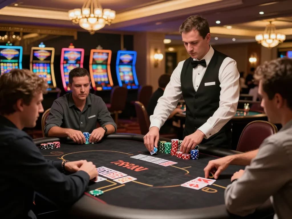 Players engaging in a thrilling poker game at the luxurious 789win casino, vibrant chips visible
