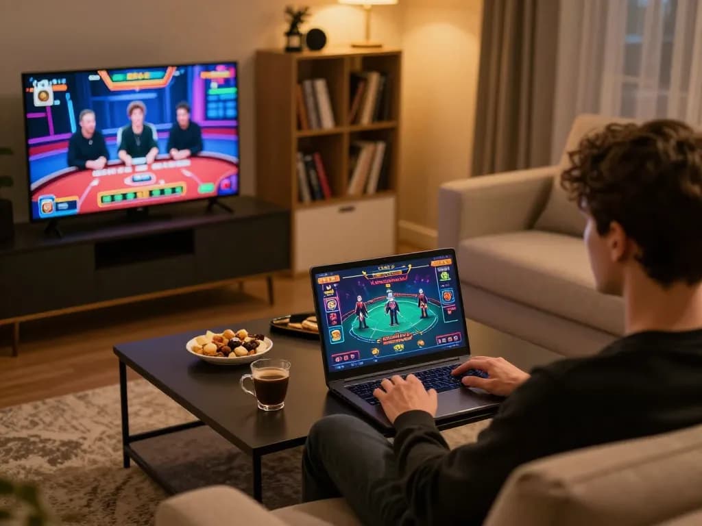 Engaging in online casino gaming with 56WIN app in a comfortable home setting