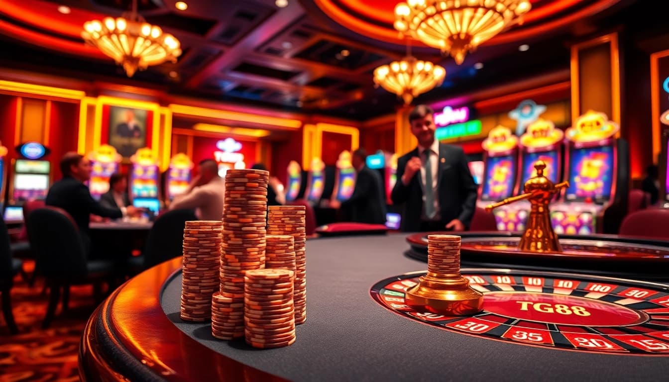 Experience thrilling gaming at TG88 with vibrant casino tables and exciting slot machines.