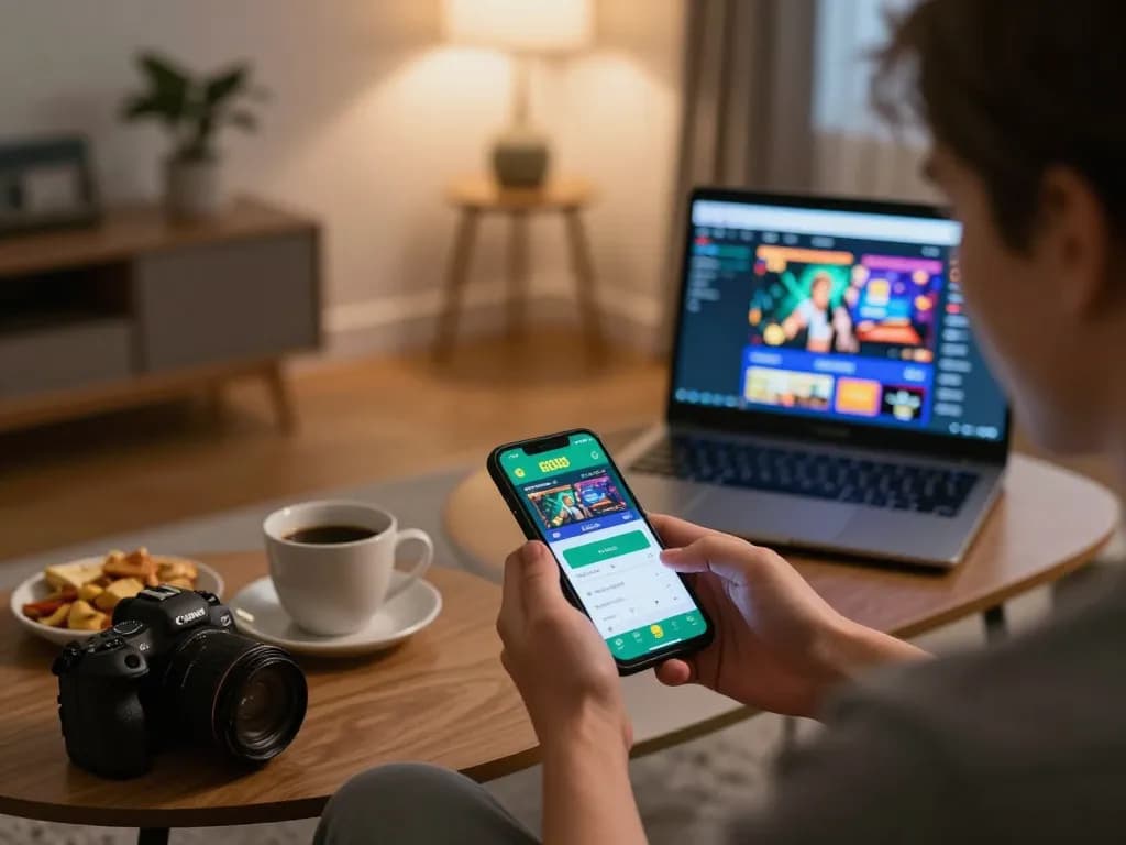 Player enjoying a gaming session on EE88 mobile app in a cozy home atmosphere
