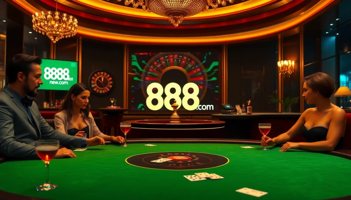 Experience thrilling gaming action at the luxurious 888new com casino scene featuring poker and roulette.