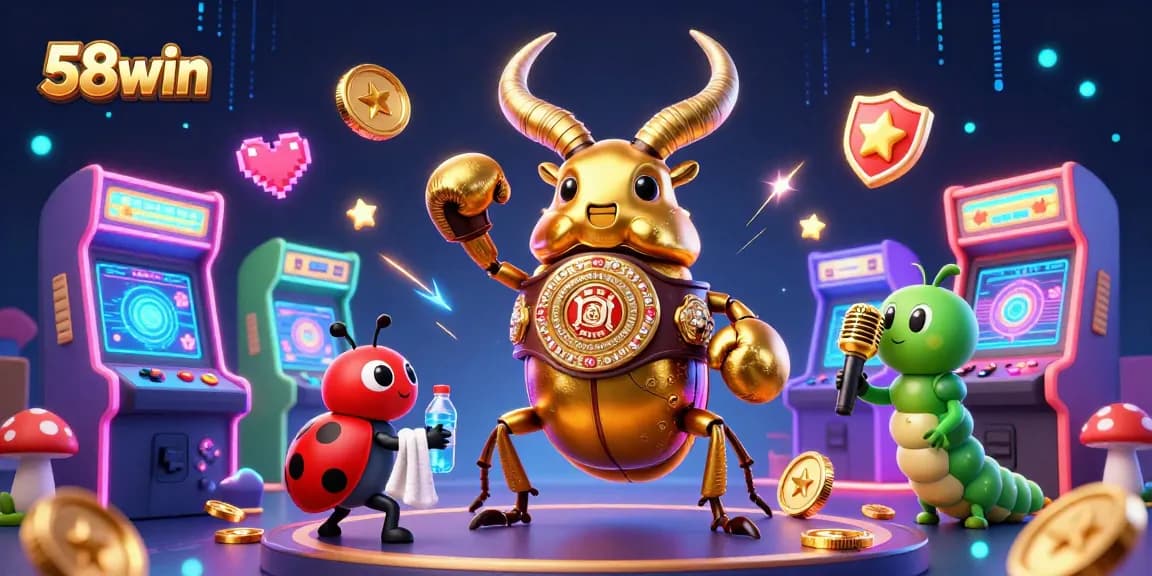 Engage with 58win's thrilling gaming scene featuring unique characters and vibrant casino elements.