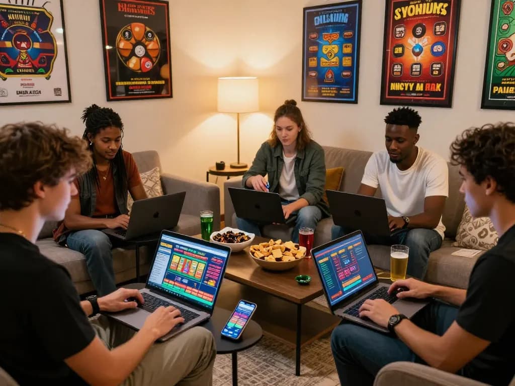 Engaged friends enjoying a lively online gaming experience with nhà cái uy tín platforms in a cozy setting.