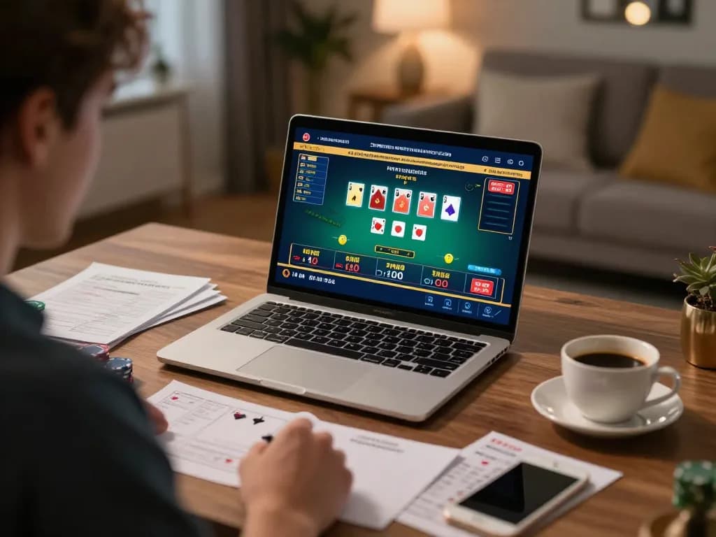 Player engaging in blackjack on SC88 online casino, showcasing strategic gameplay and immersive home setup.