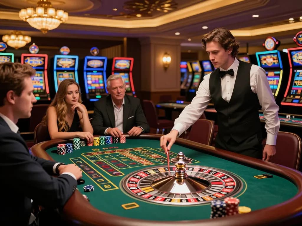 Experience the thrill of roulette at 3333WIN with players eager for a win amidst vibrant casino atmosphere.