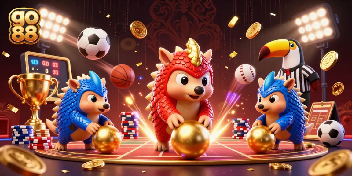 Engage in thrilling gameplay at go 88 with rival pangolins in a packed casino scene.