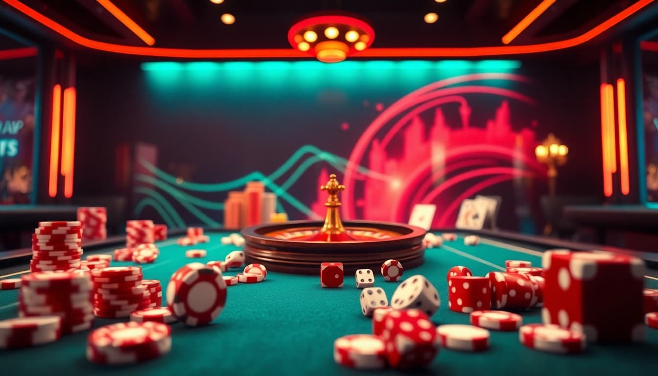 Engaging scene of online gambling interface showcasing trang chủ gg88 with poker chips and roulette.