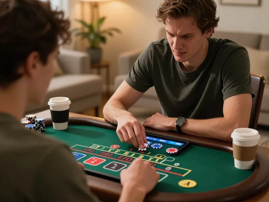 Engaged user betting at nhà cái luck8 during live blackjack from home.
