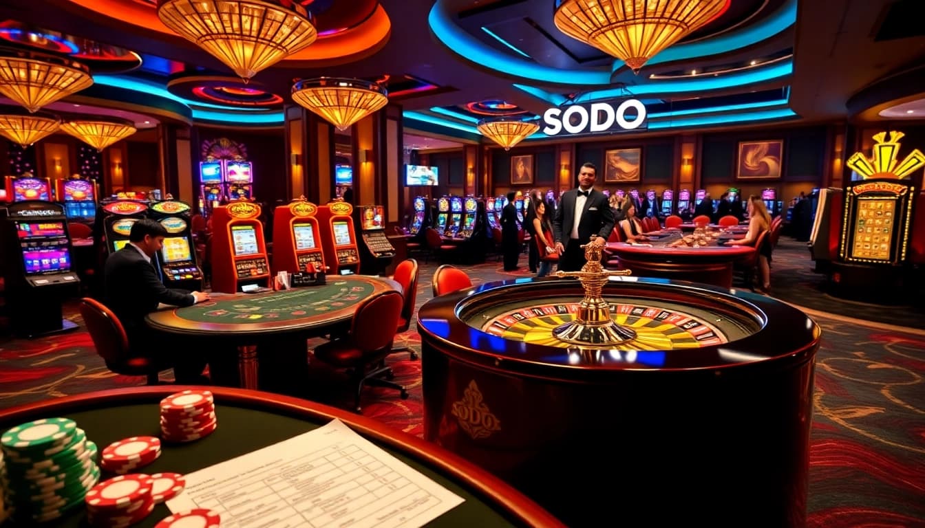 SODO CASINO gaming action with dealers, table games, and vibrant slot machines