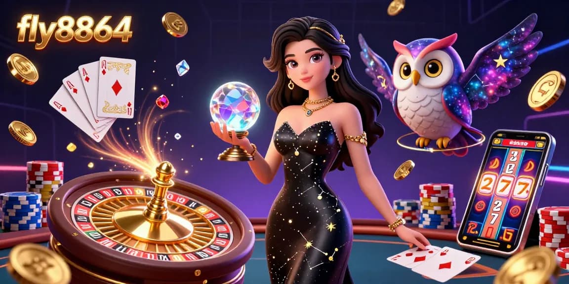 Experience thrilling moments at fly8864 with vivid casino action and engaging game elements in a stunning illustration.