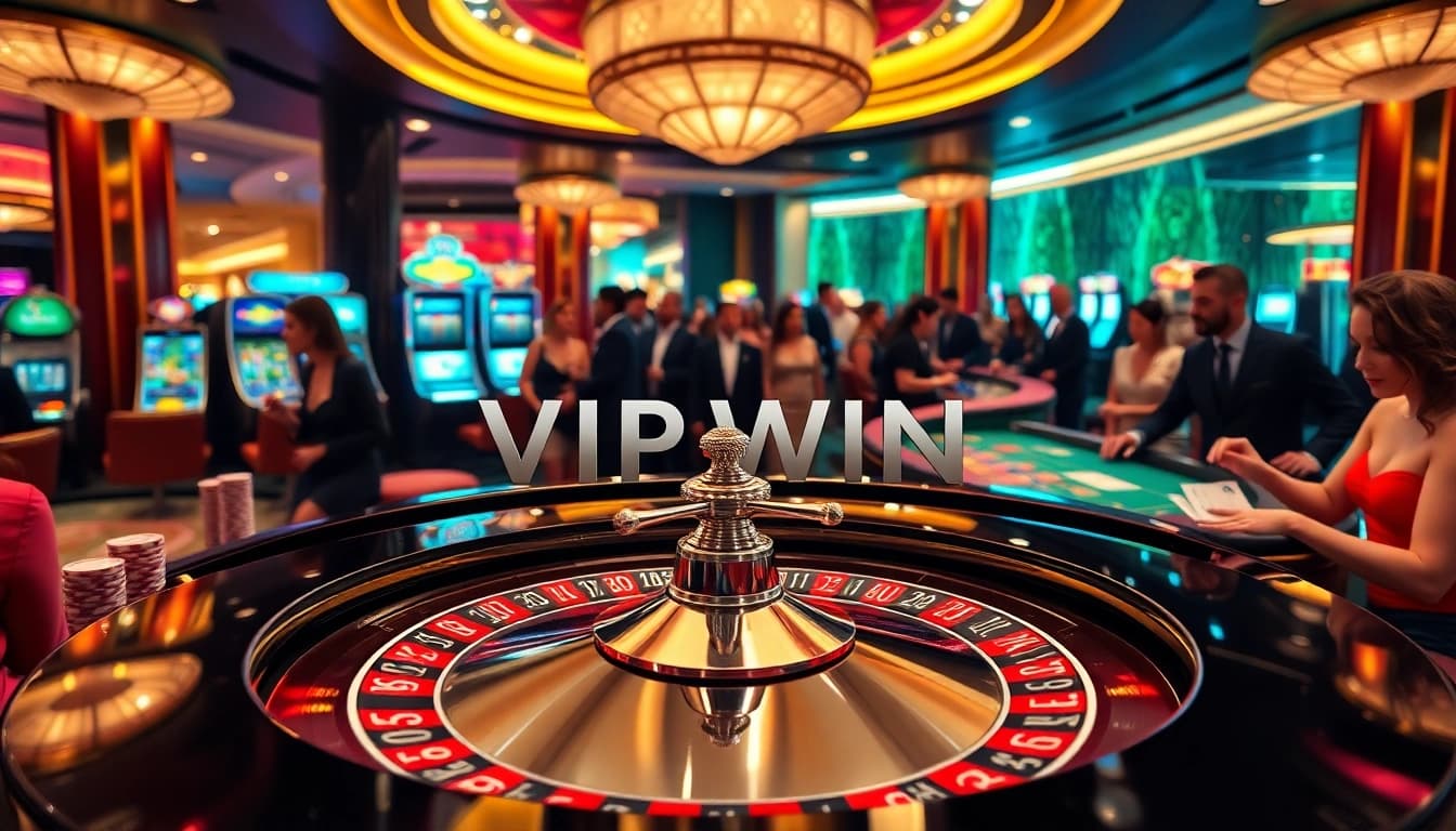 Experience the thrill of VIPWIN at a luxury casino with vibrant games and elegant players.