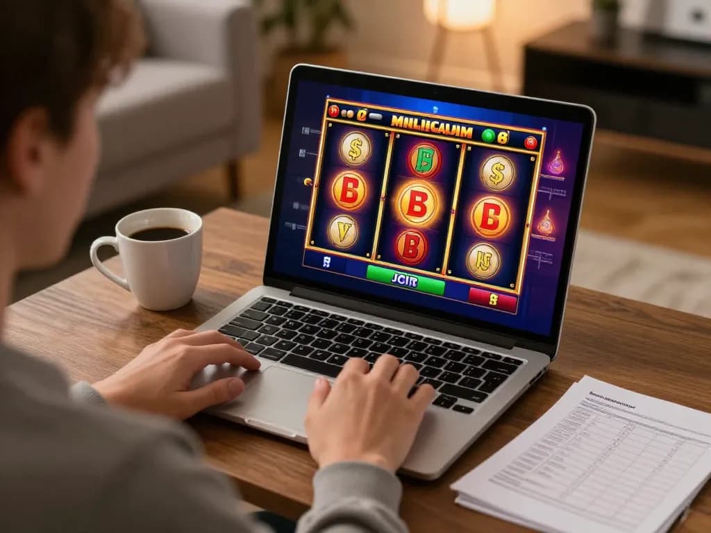Engaging personal online gaming session focusing on link slot gacor with vibrant slot graphics and bankroll notes.