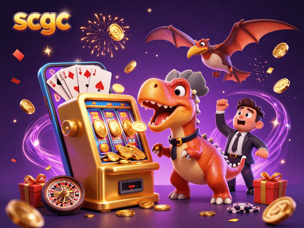 Catch jackpots and coins at SCGC's animated casino scene with exciting gameplay!
